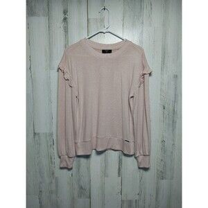 Tahari Women's Medium Ruffle Sleeve Lightweight Sweater In Blush